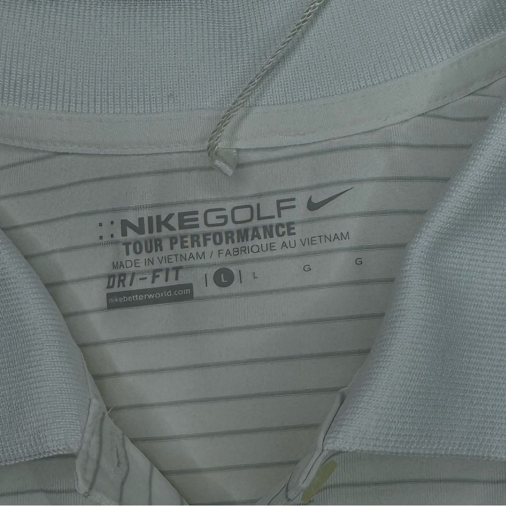 NWT - NIKE Golf Polo Tour Performance DriFIT Sleeveless White Striped Large Logo - Picture 5 of 10